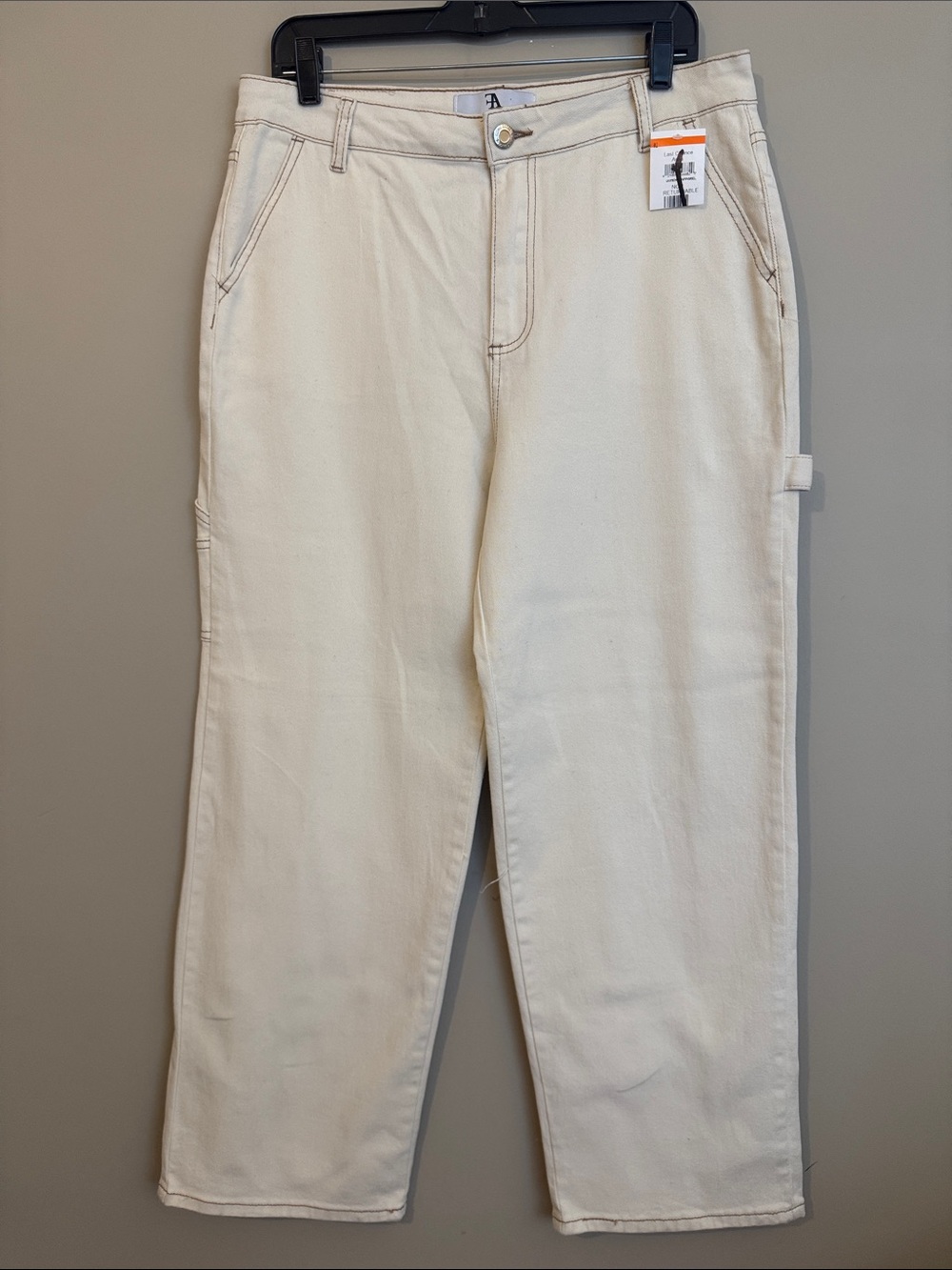NWOT- FLYING ANGEL Contrast Stitch High Waist Carpenter Jeans, Cream, size 32